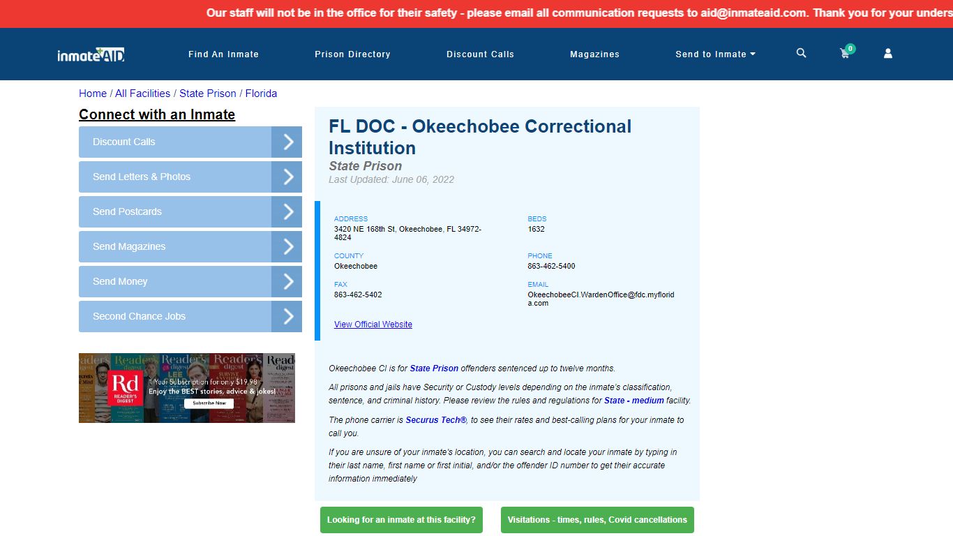 FL DOC - Okeechobee Correctional Institution & Inmate ...